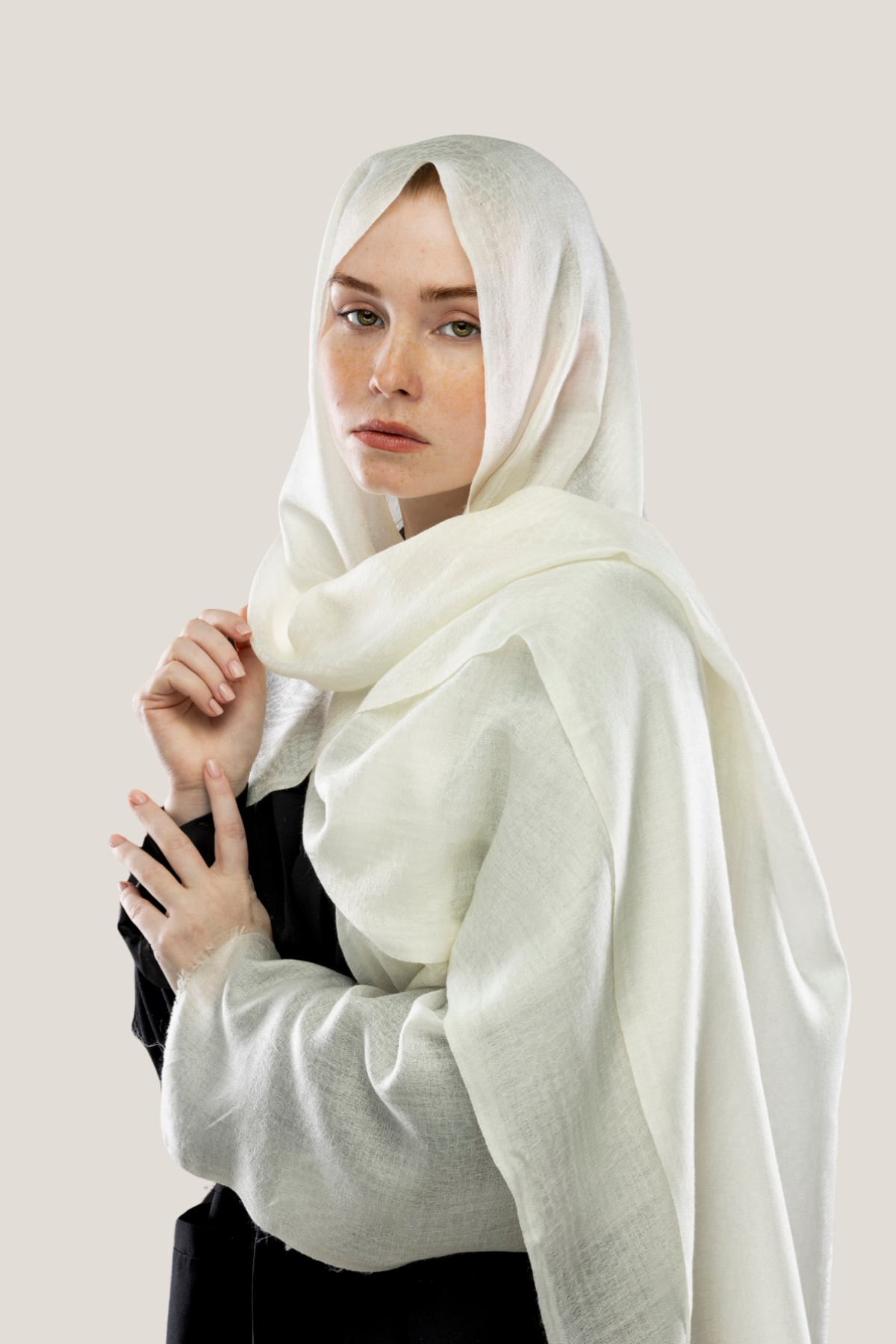 Mahin Beyaz Kaşmir Şal