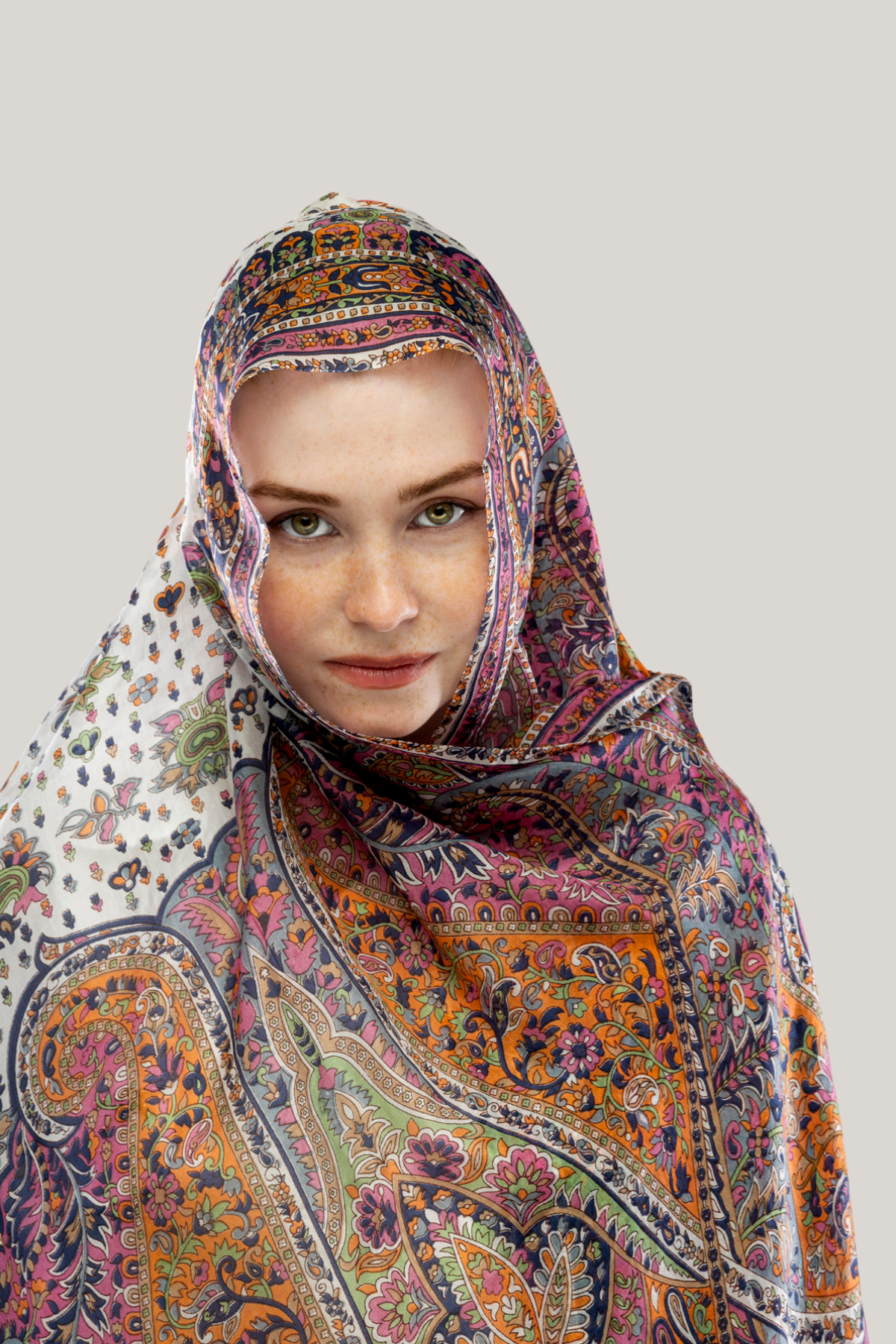 Rosy Etnik Desenli Hint İpek Şal