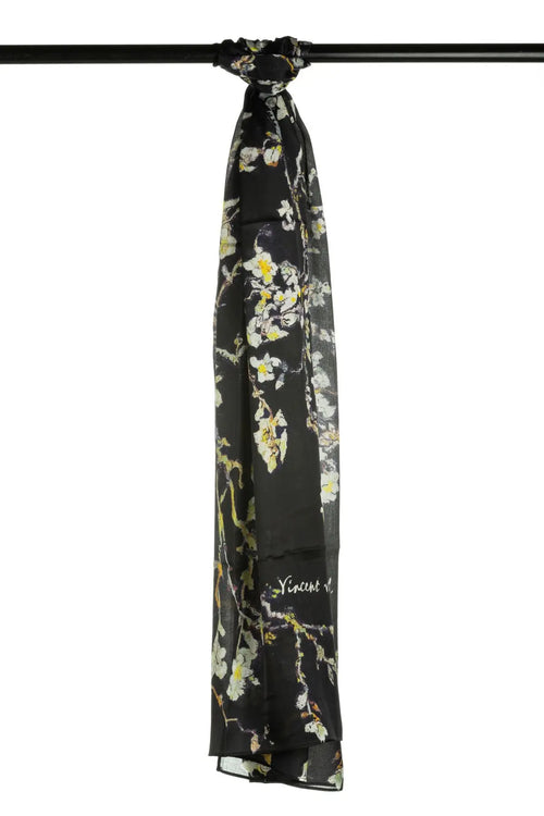 Almonde Siyah İpek Vual Şal Fleur