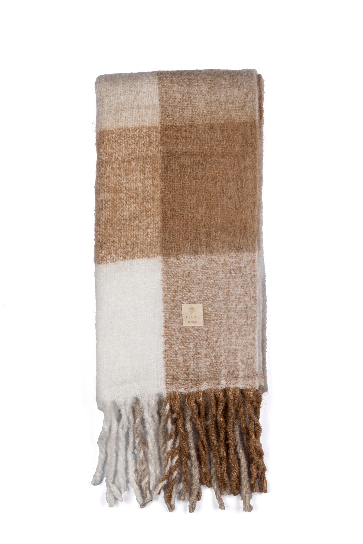 Dama Desen Püsküllü Atkı Açık Kahve