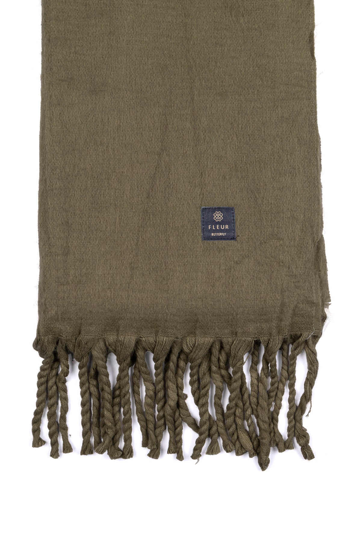 Yünlü Örgü Püsküllü Atkı Haki