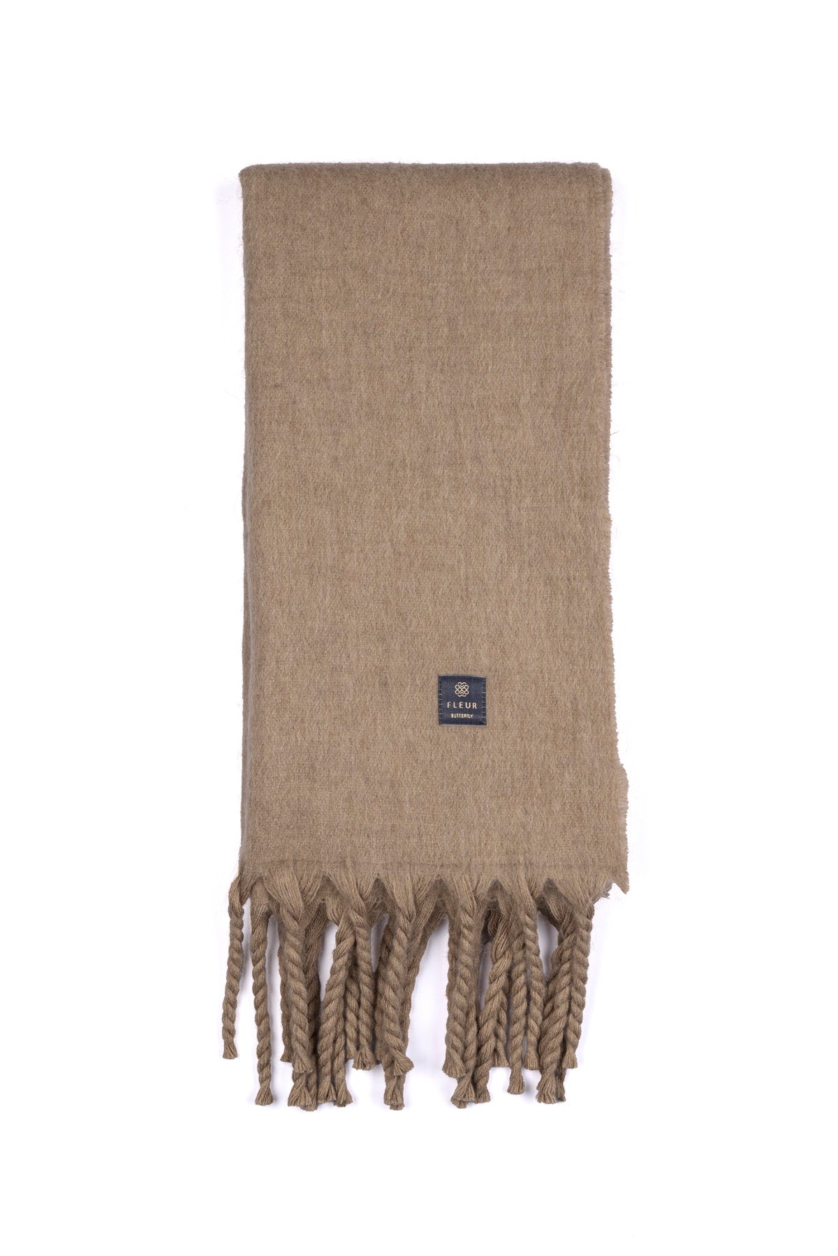 Yünlü Örgü Püsküllü Atkı Koyu Vizon