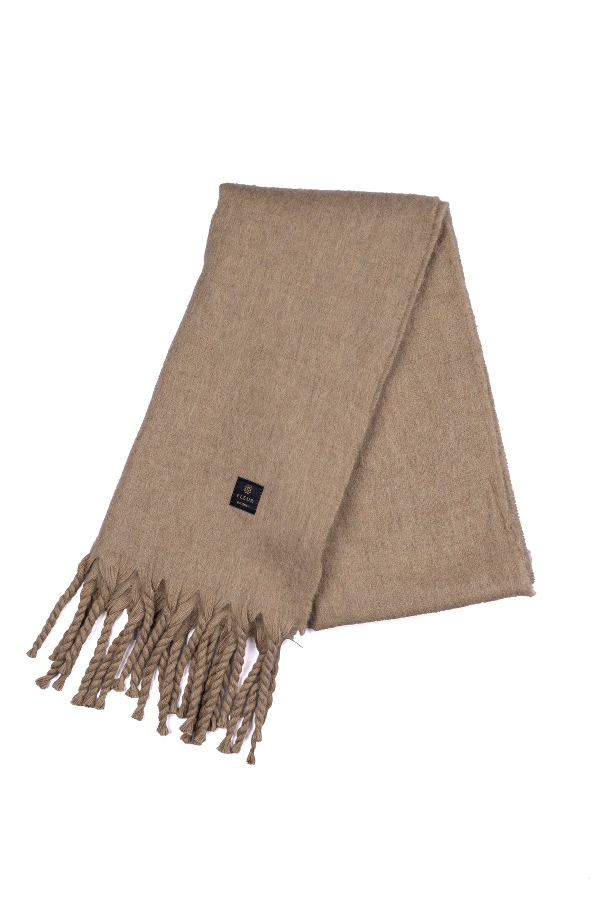 Yünlü Örgü Püsküllü Atkı Koyu Vizon