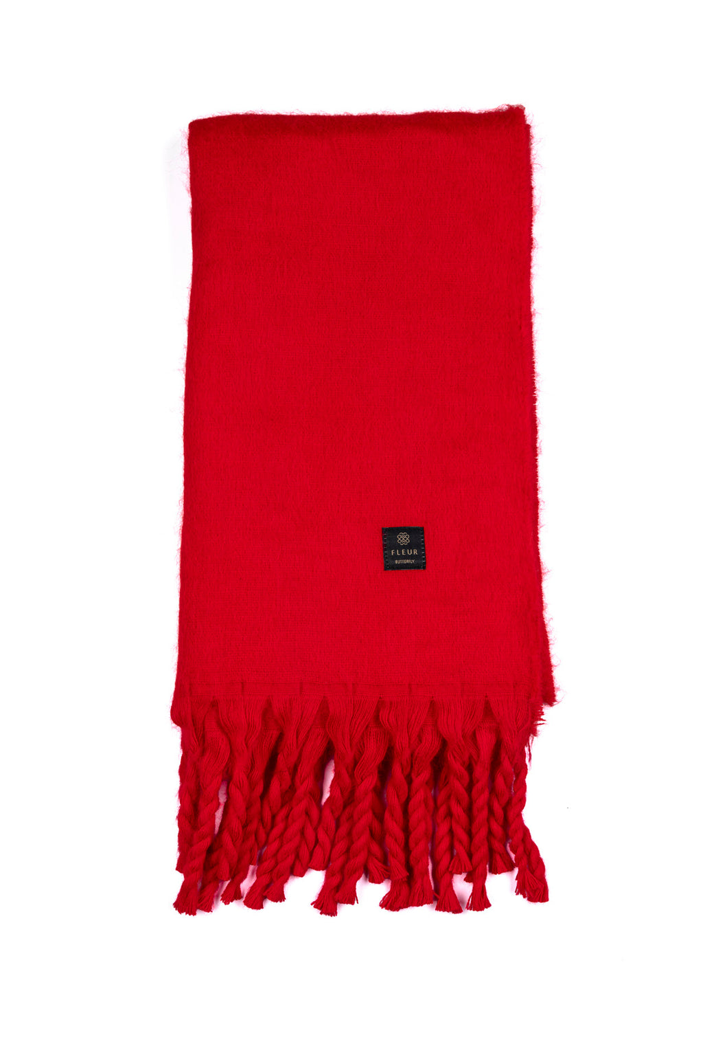 Yünlü Örgü Püsküllü Atkı Kırmızı