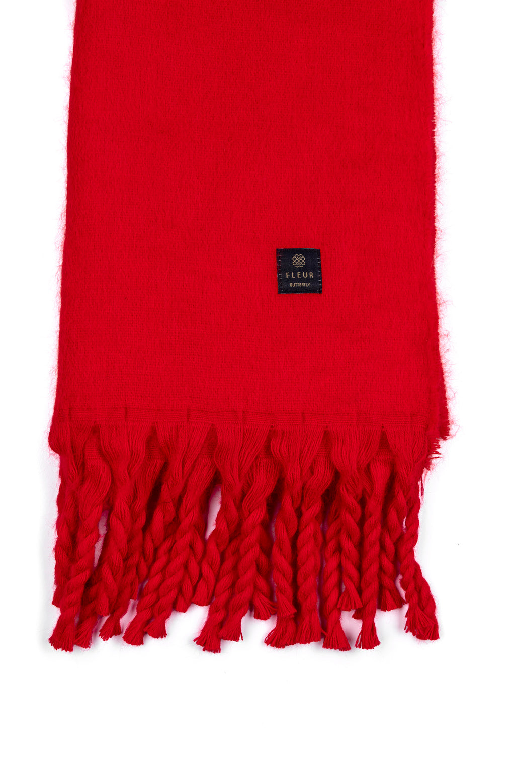 Yünlü Örgü Püsküllü Atkı Kırmızı