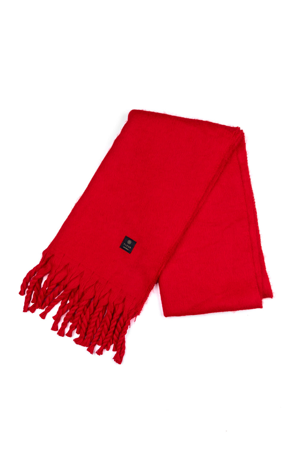 Yünlü Örgü Püsküllü Atkı Kırmızı
