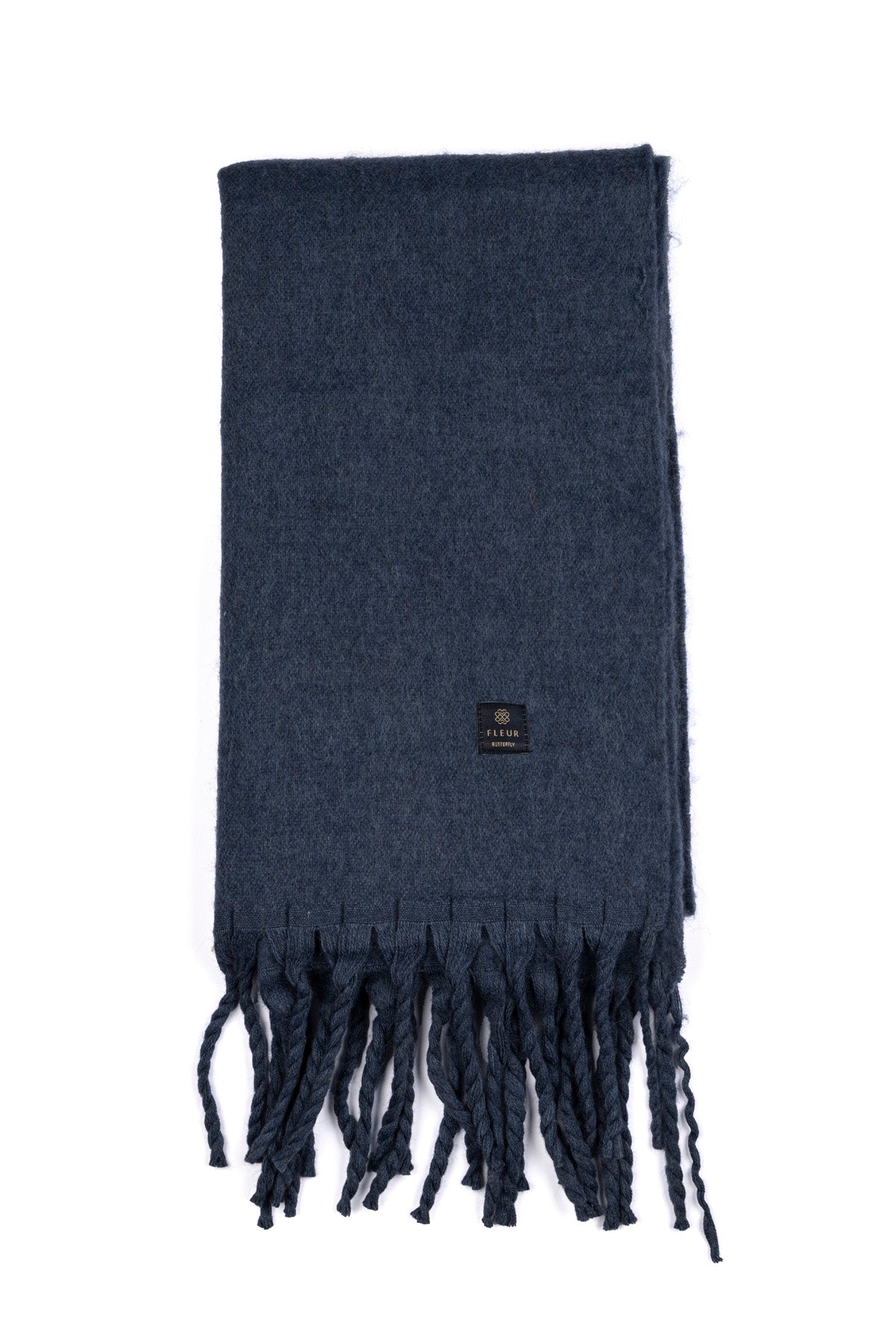 Yünlü Örgü Püsküllü Atkı İndigo Mavi