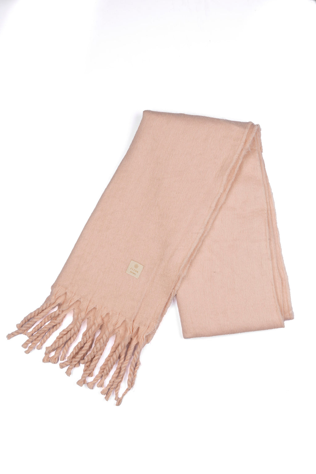 Yünlü Örgü Püsküllü Atkı Pembe