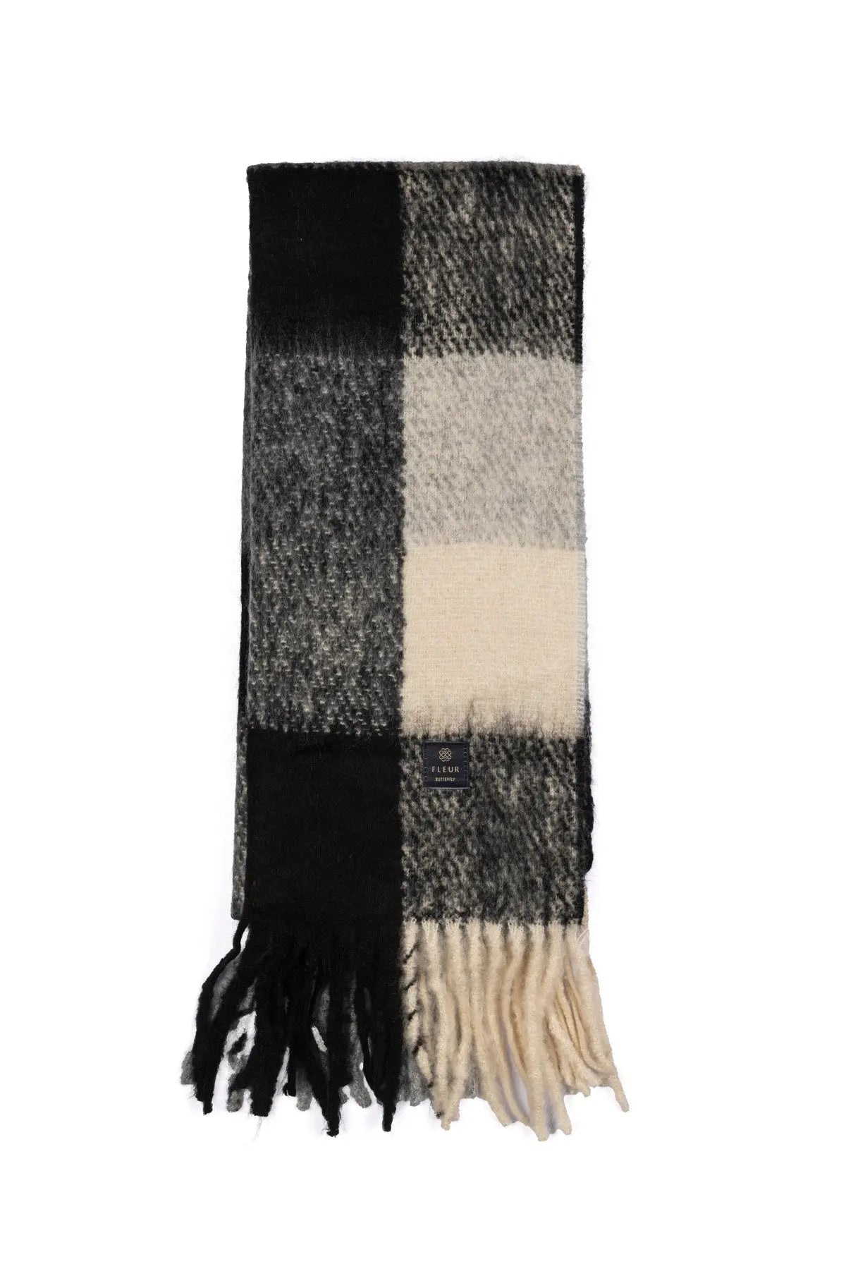 Dama Desen Püsküllü Atkı Siyah