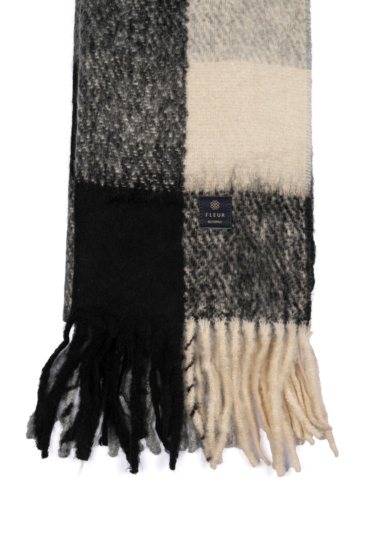 Dama Desen Püsküllü Atkı Siyah