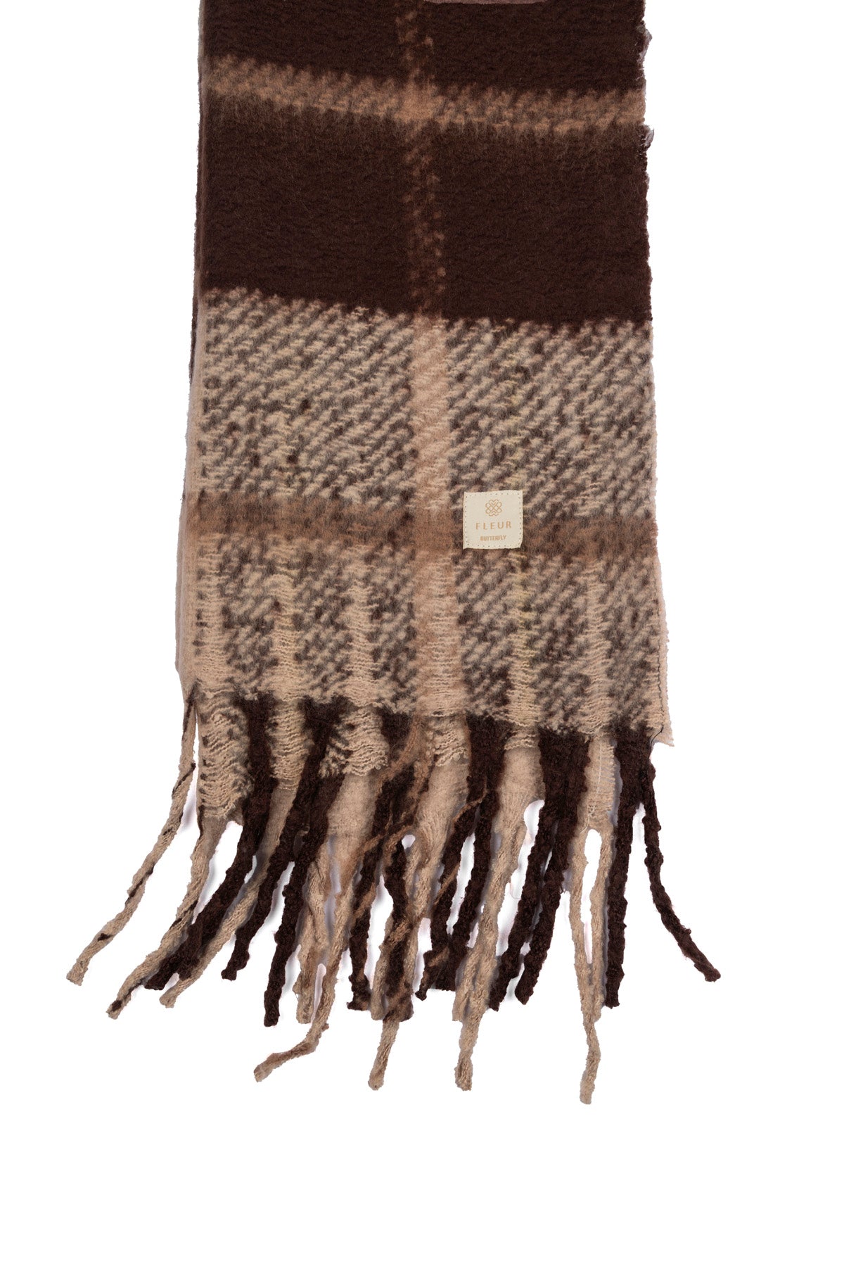 Dama Desen Püsküllü Atkı Kahverengi