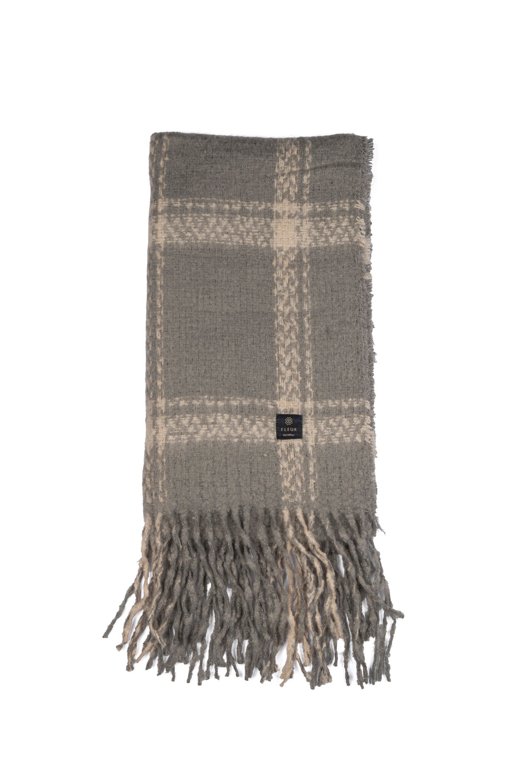 Dama Desenli Püsküllü Atkı Gri