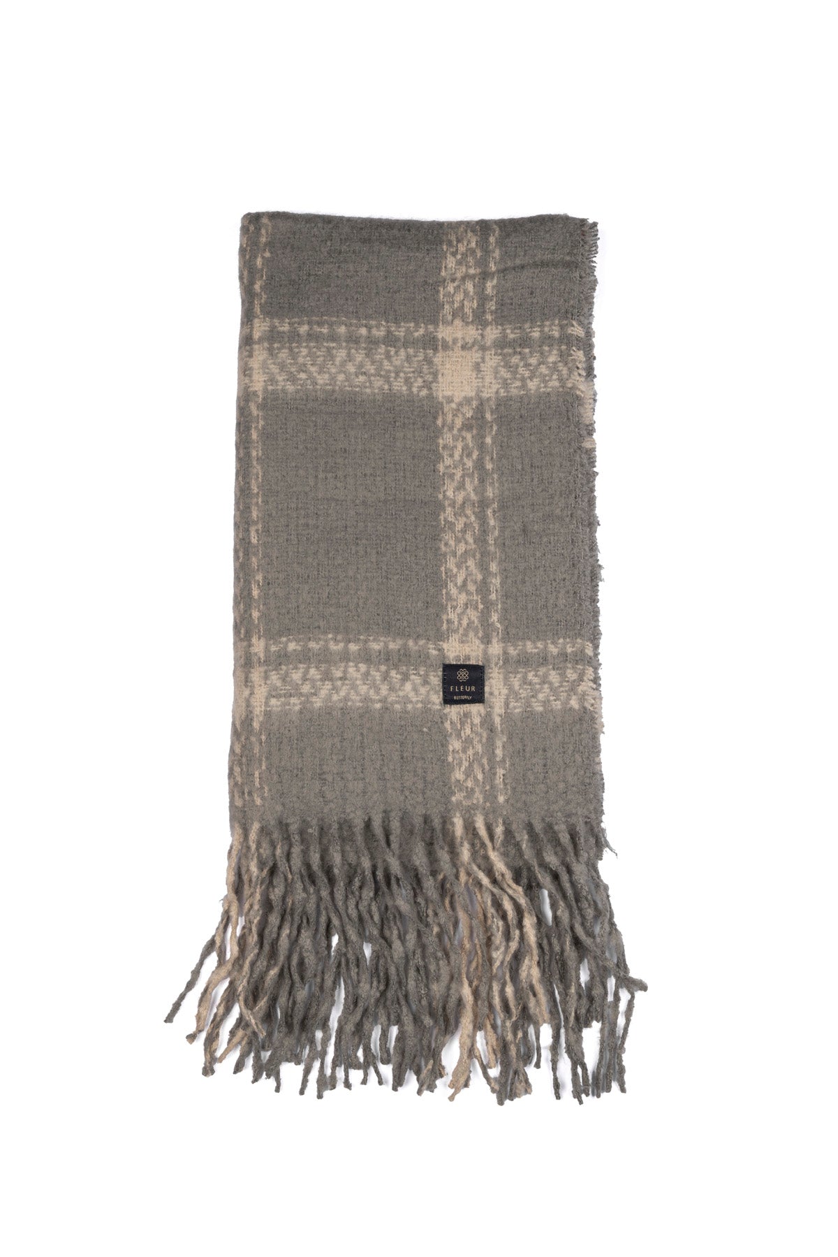 Dama Desenli Püsküllü Atkı Gri