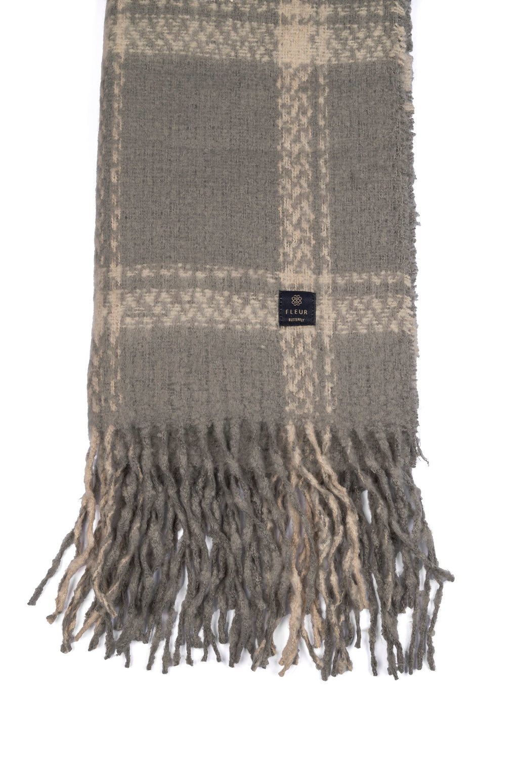 Dama Desenli Püsküllü Atkı Gri