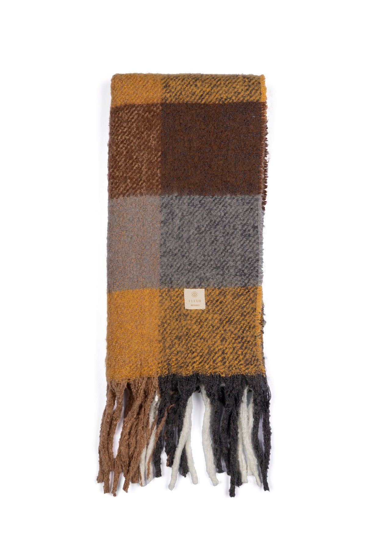 Dama Desenli Püsküllü Atkı Hardal