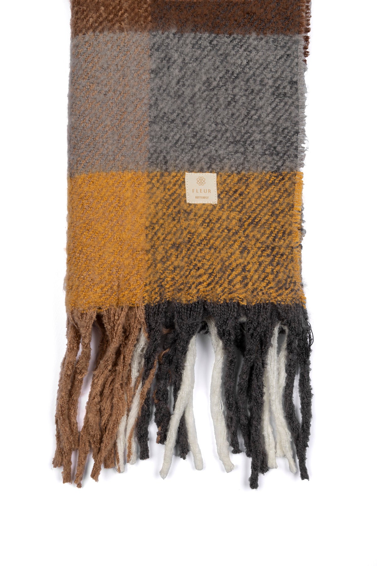 Dama Desenli Püsküllü Atkı Hardal