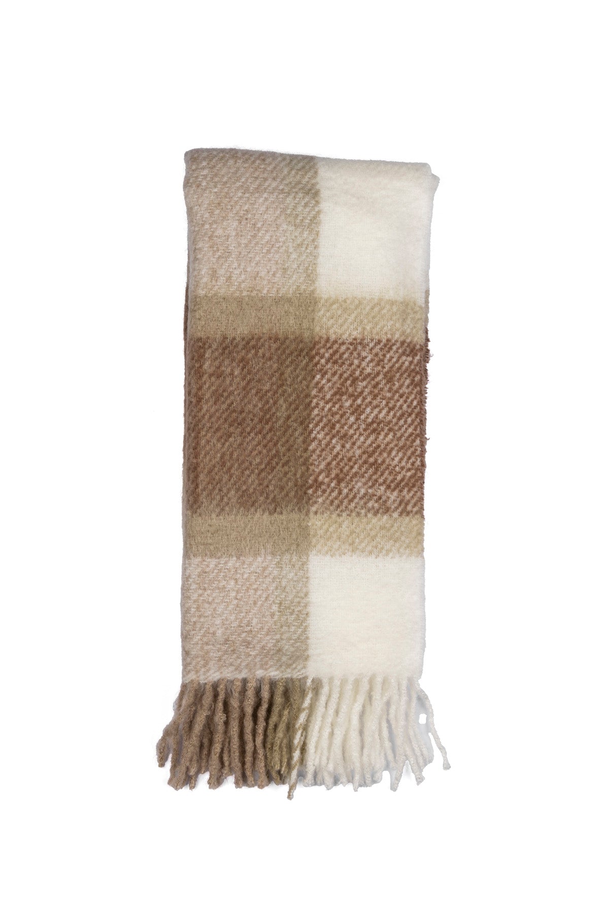 Dama Desenli Püsküllü Atkı Beyaz