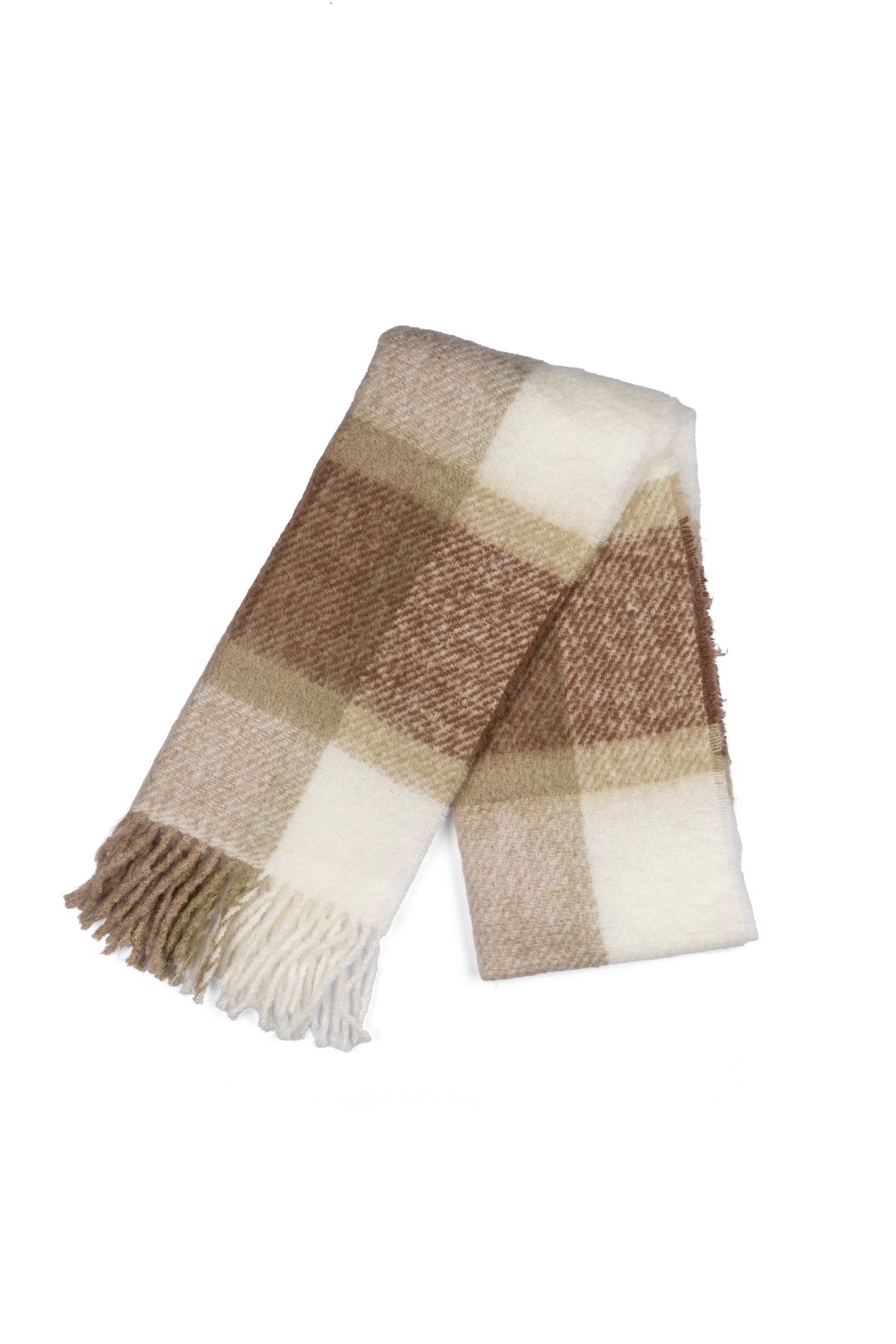 Dama Desenli Püsküllü Atkı Beyaz