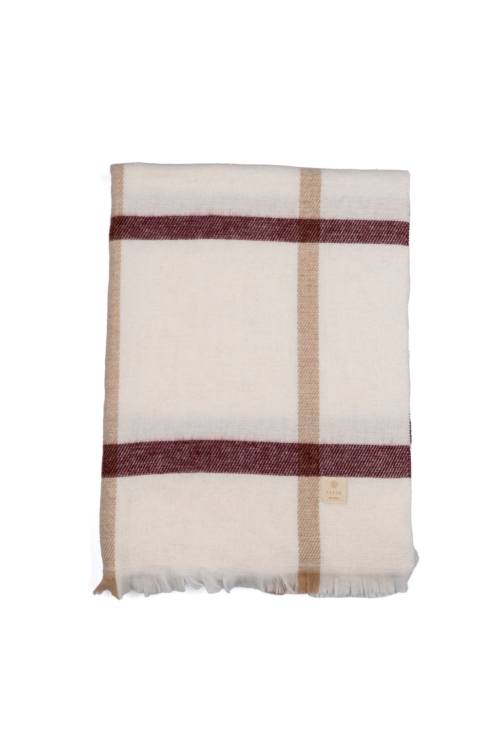 Ekose Desen Kalın Şerit Atkı Beyaz