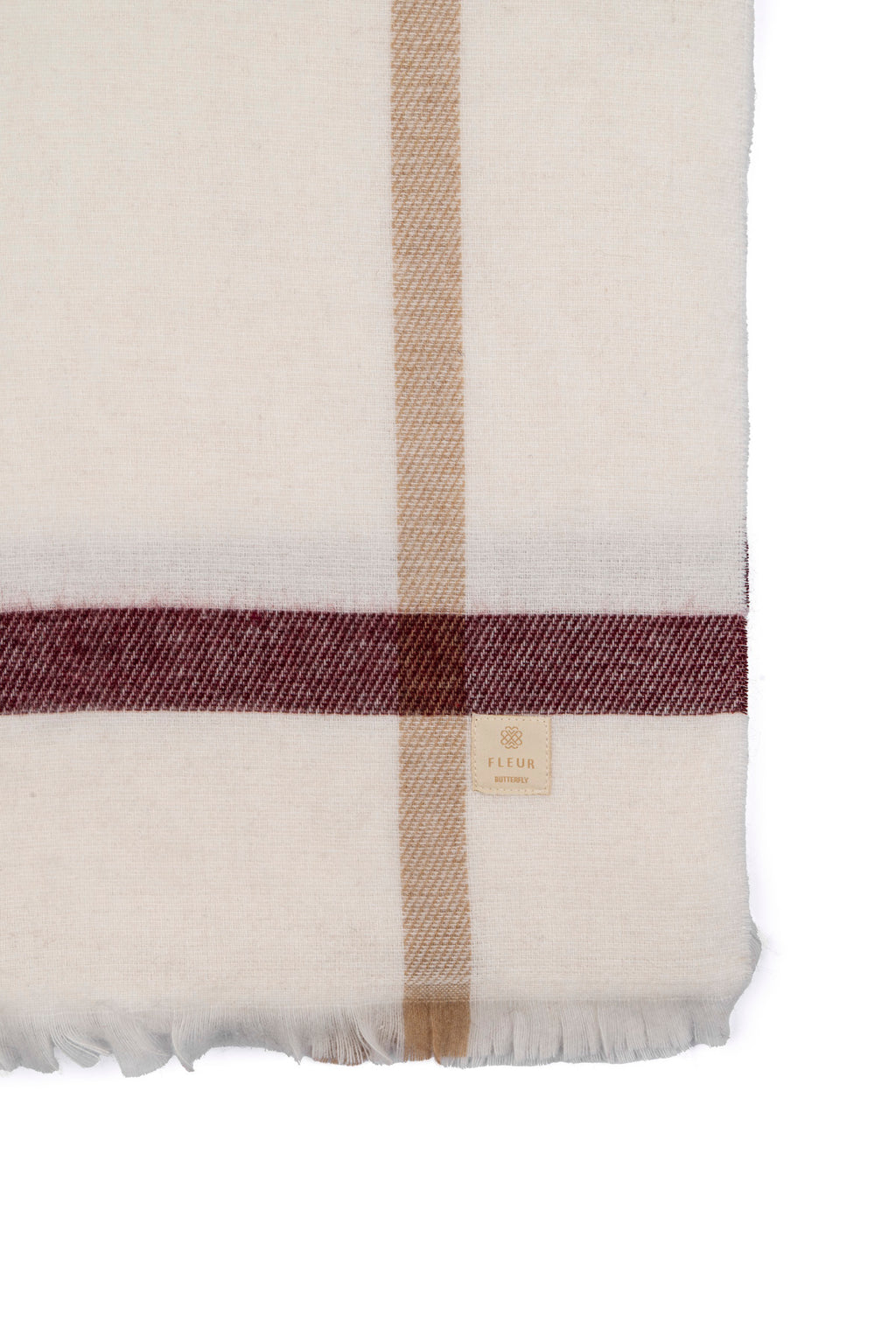 Ekose Desen Kalın Şerit Atkı Beyaz