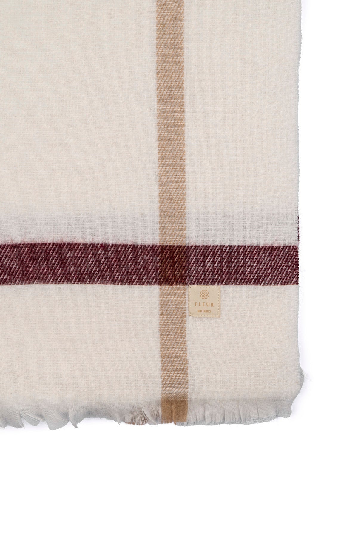 Ekose Desen Kalın Şerit Atkı Beyaz