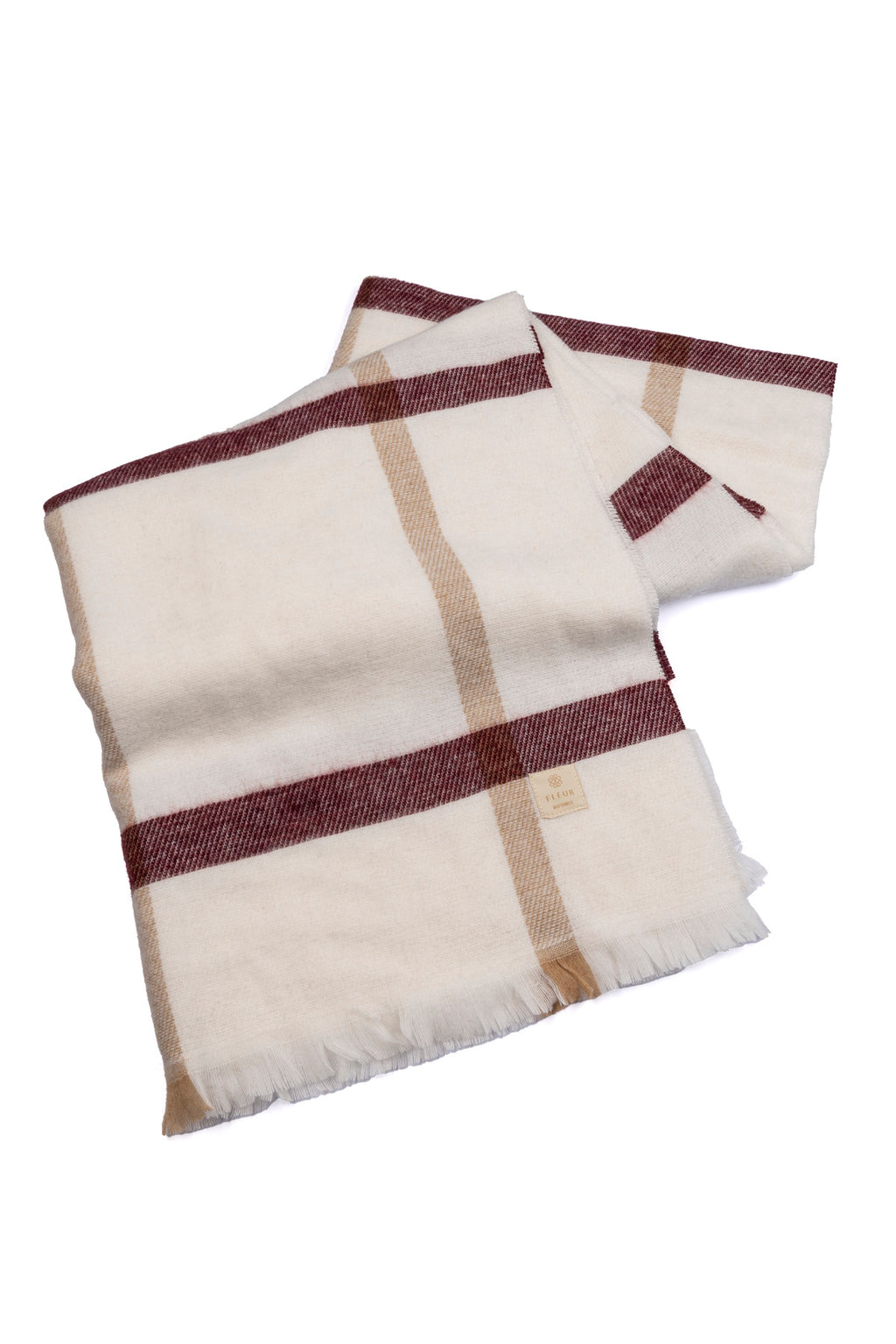 Ekose Desen Kalın Şerit Atkı Beyaz