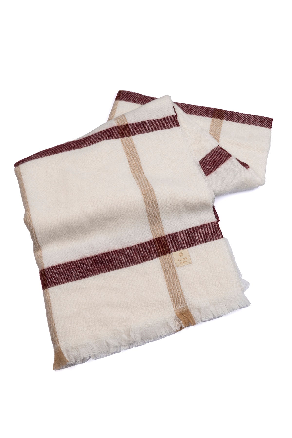 Ekose Desen Kalın Şerit Atkı Beyaz