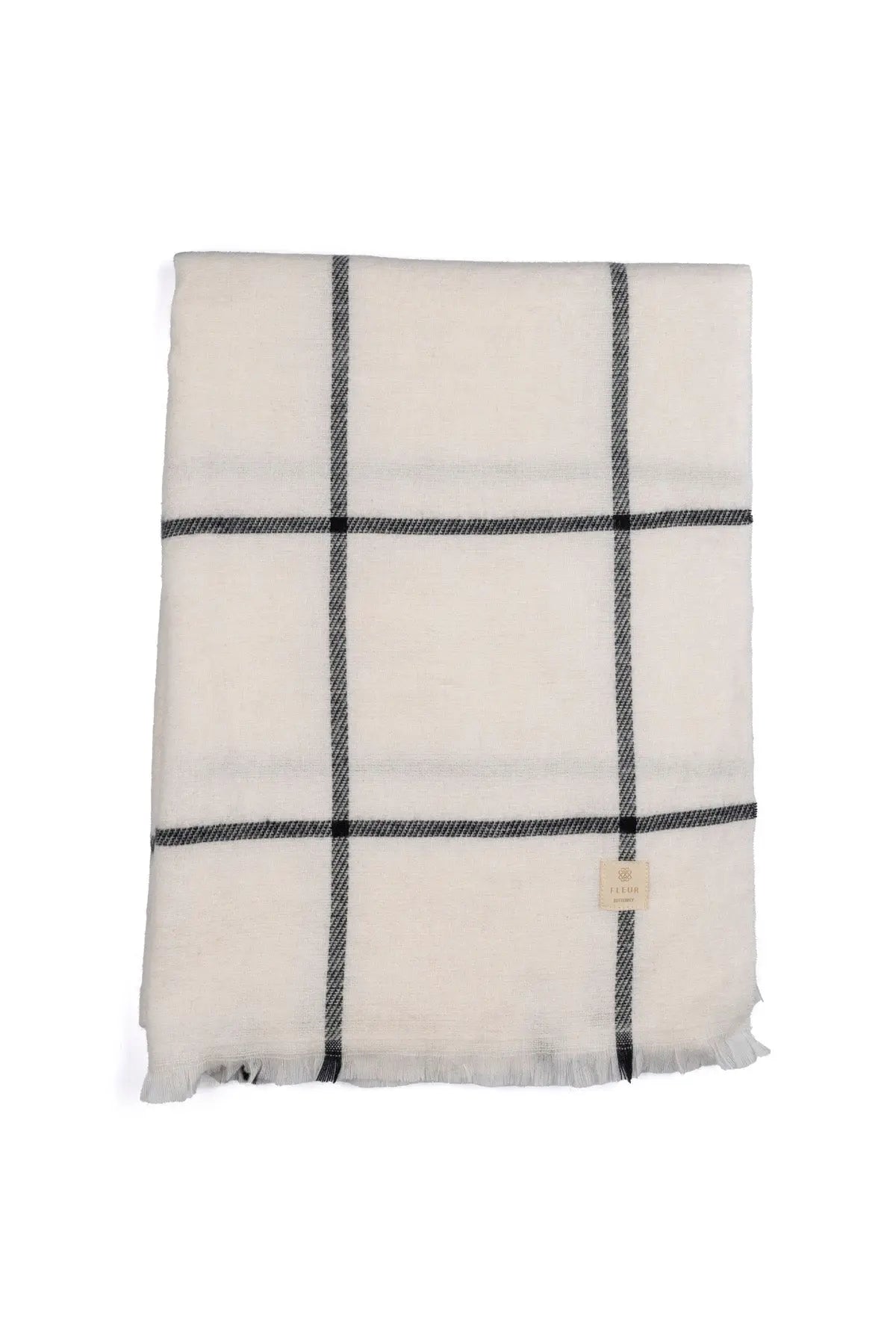 Ekose Desen İnce Şerit Atkı Beyaz Fleur