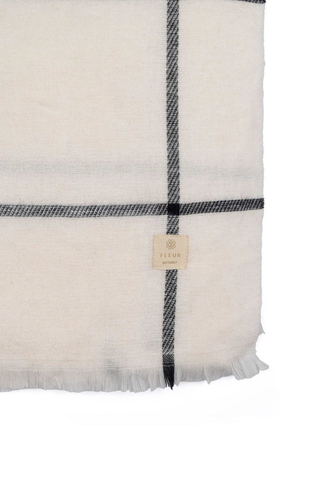 Ekose Desen İnce Şerit Atkı Beyaz Fleur