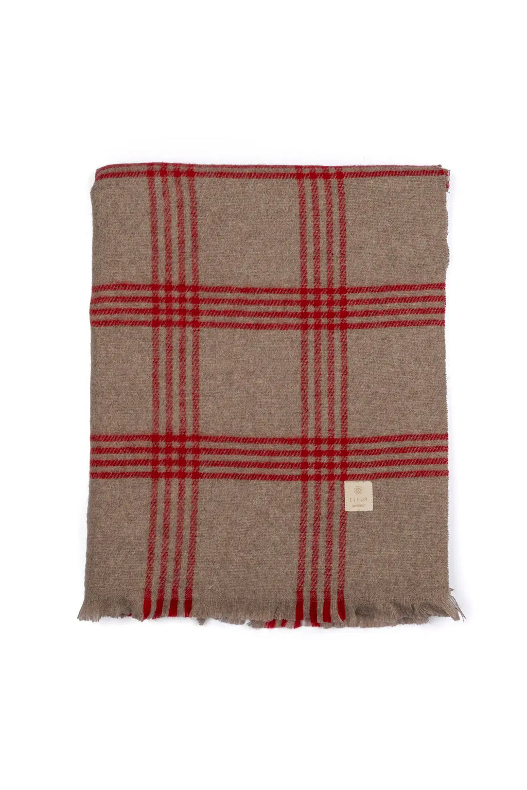 Ekose Desen Dört Şerit Atkı Bej Fleur