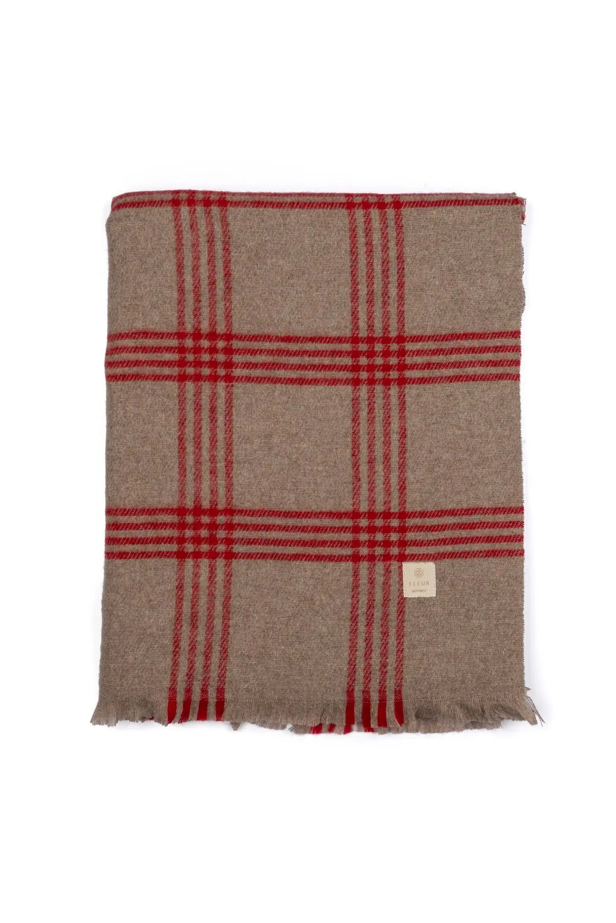 Ekose Desen Dört Şerit Atkı Bej Fleur