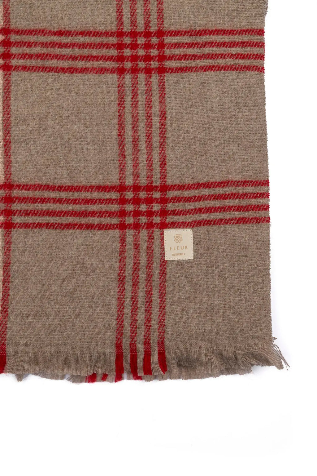 Ekose Desen Dört Şerit Atkı Bej Fleur