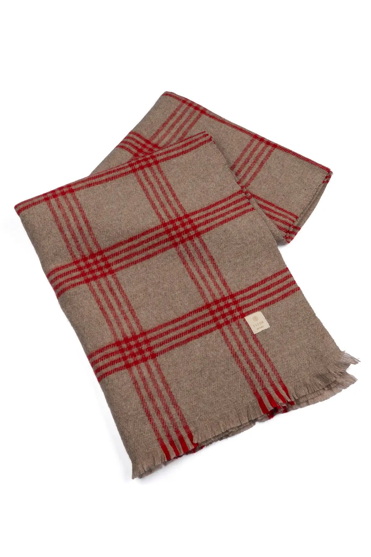 Ekose Desen Dört Şerit Atkı Bej Fleur