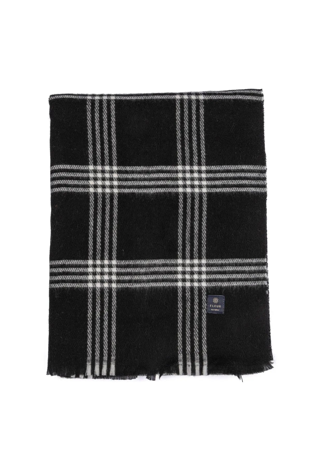 Ekose Desen Dört Şerit Atkı Siyah Fleur