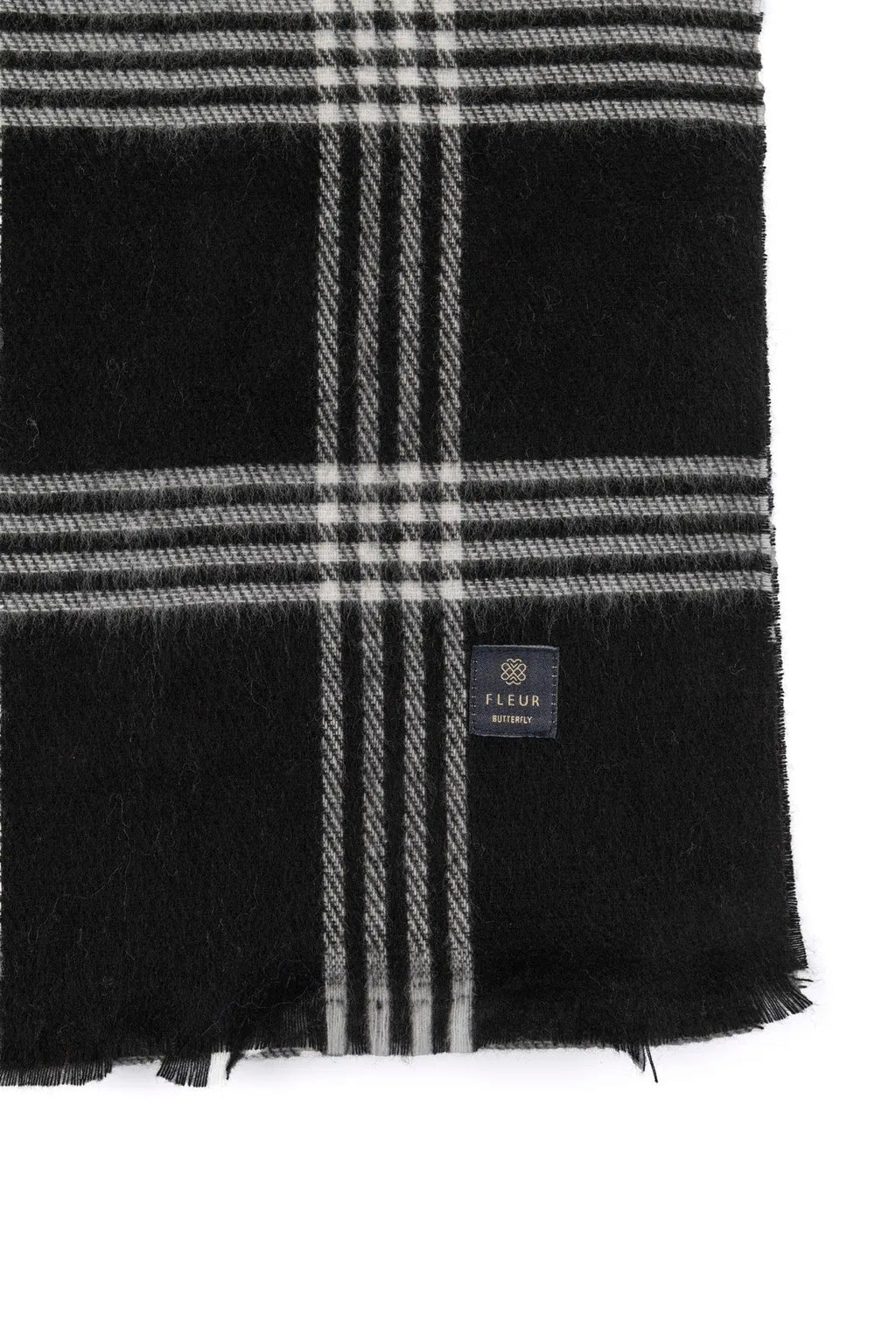 Ekose Desen Dört Şerit Atkı Siyah Fleur