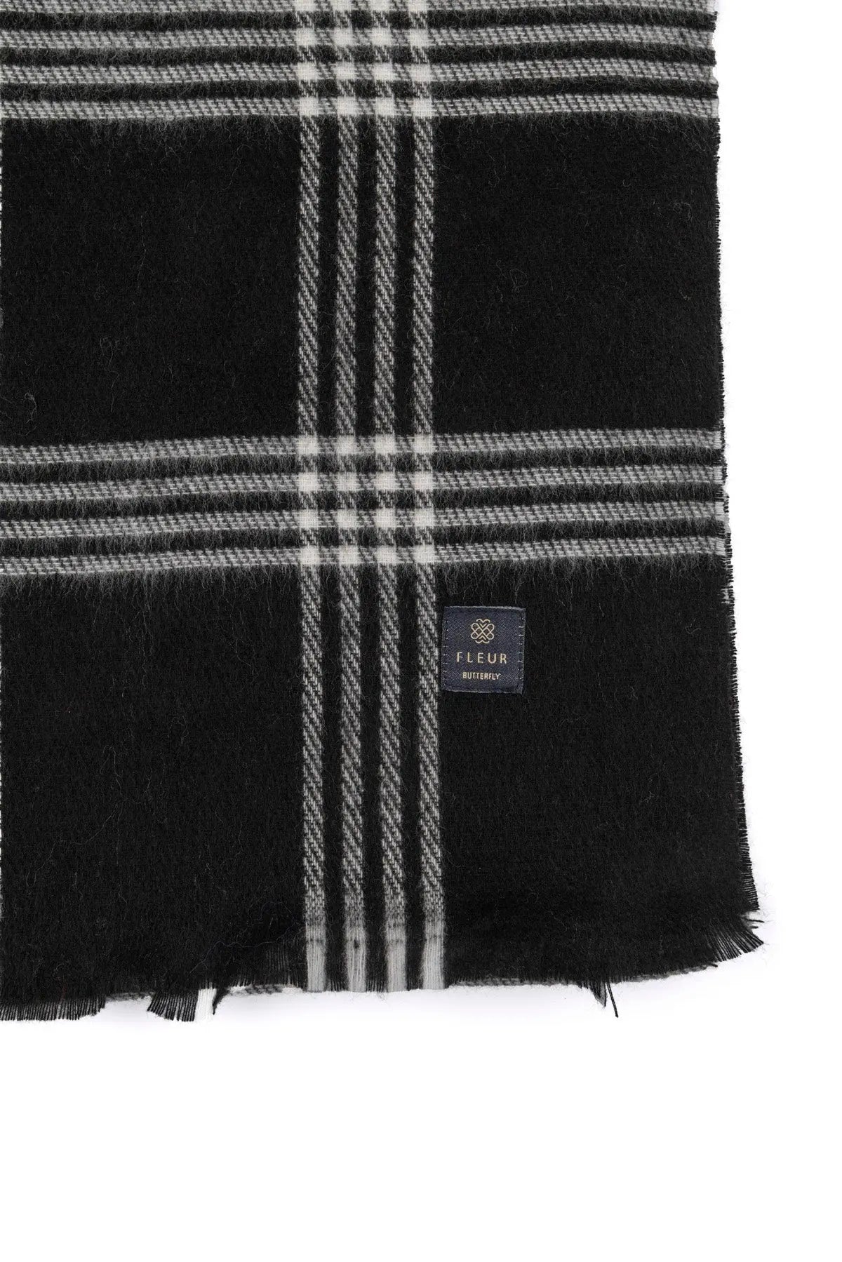 Ekose Desen Dört Şerit Atkı Siyah Fleur