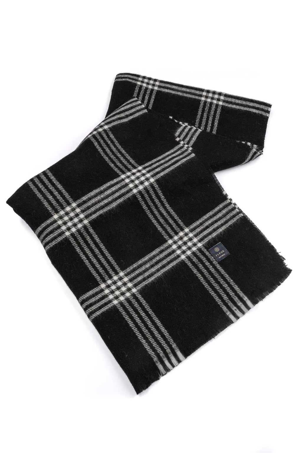 Ekose Desen Dört Şerit Atkı Siyah Fleur