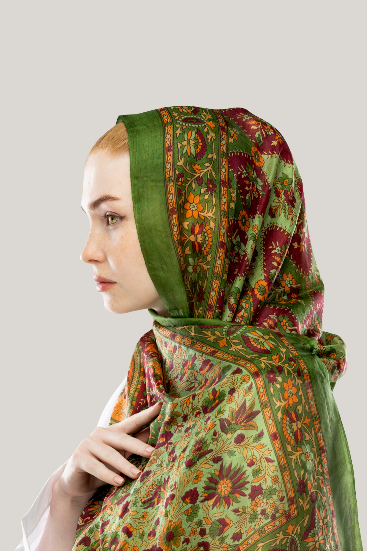 Woodland Etnik Desenli Hint İpek Şal