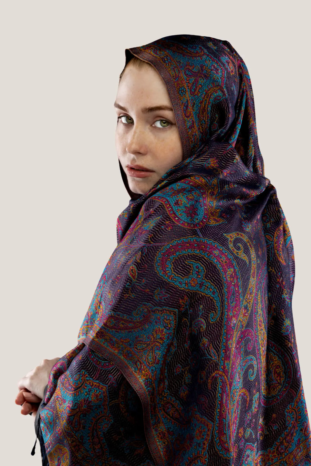 Notte Mor İpek Şal Fleur