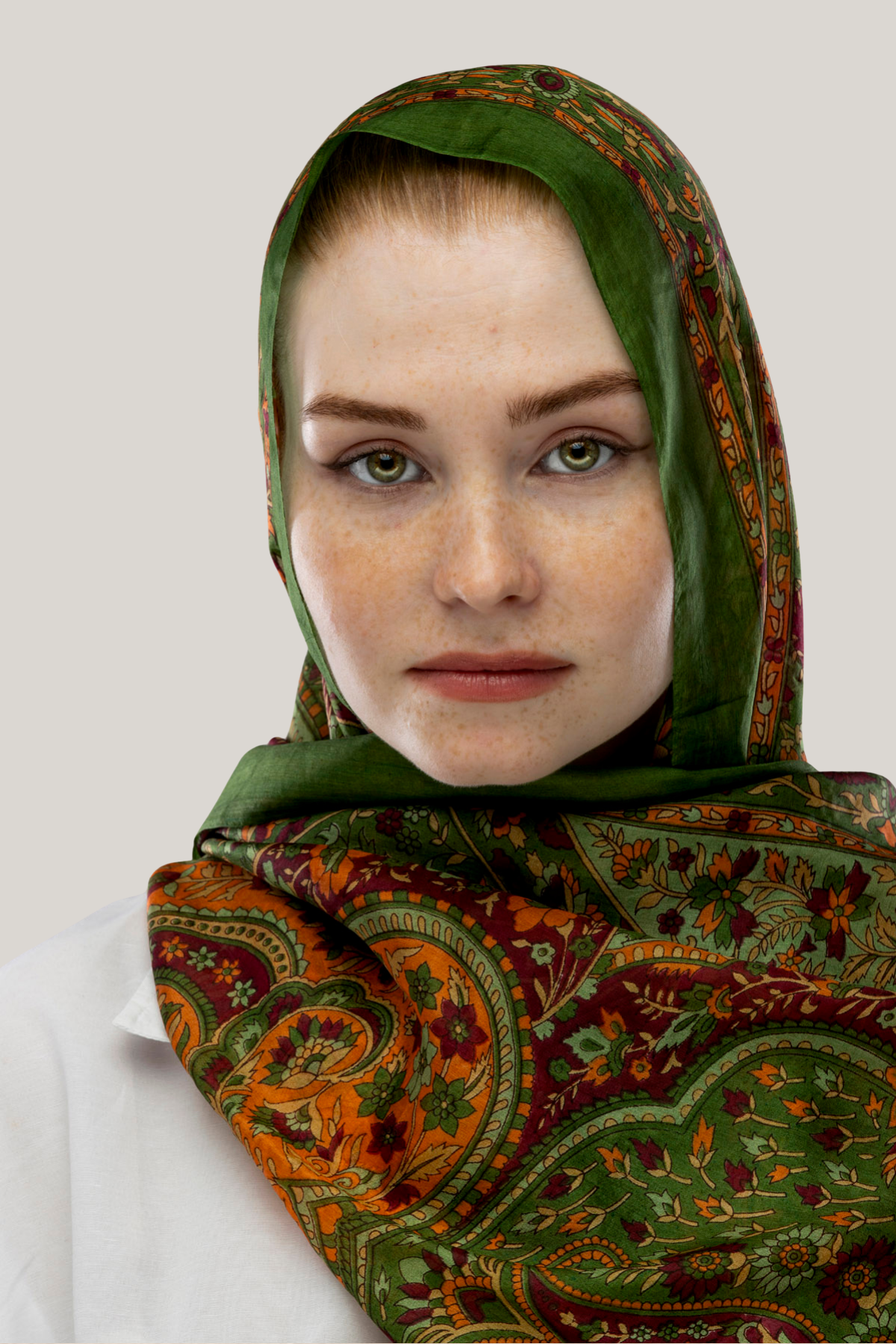 Woodland Etnik Desenli Hint İpek Şal