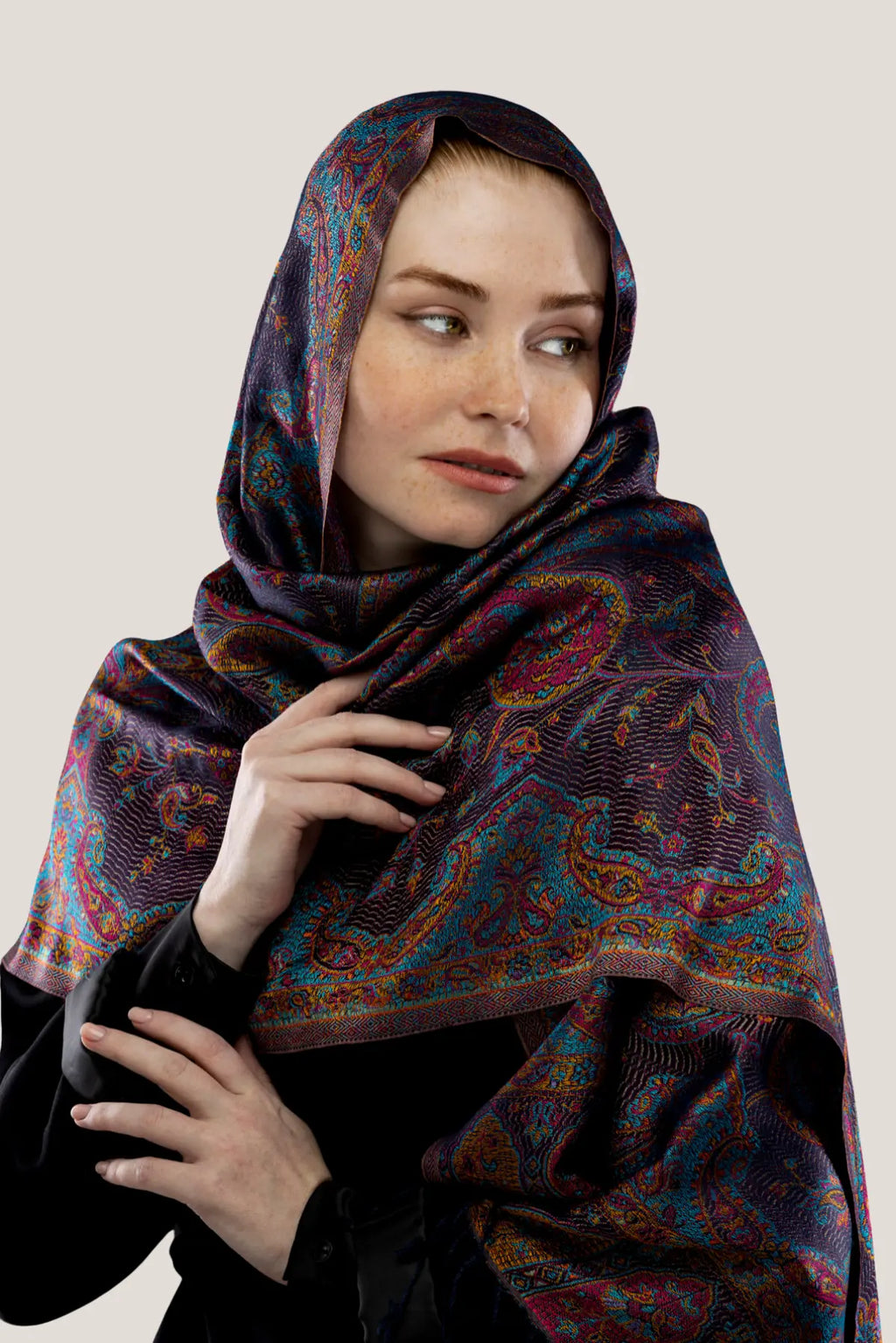 Notte Mor İpek Şal Fleur