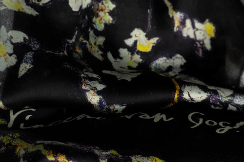 Almonde Siyah İpek Vual Şal Fleur