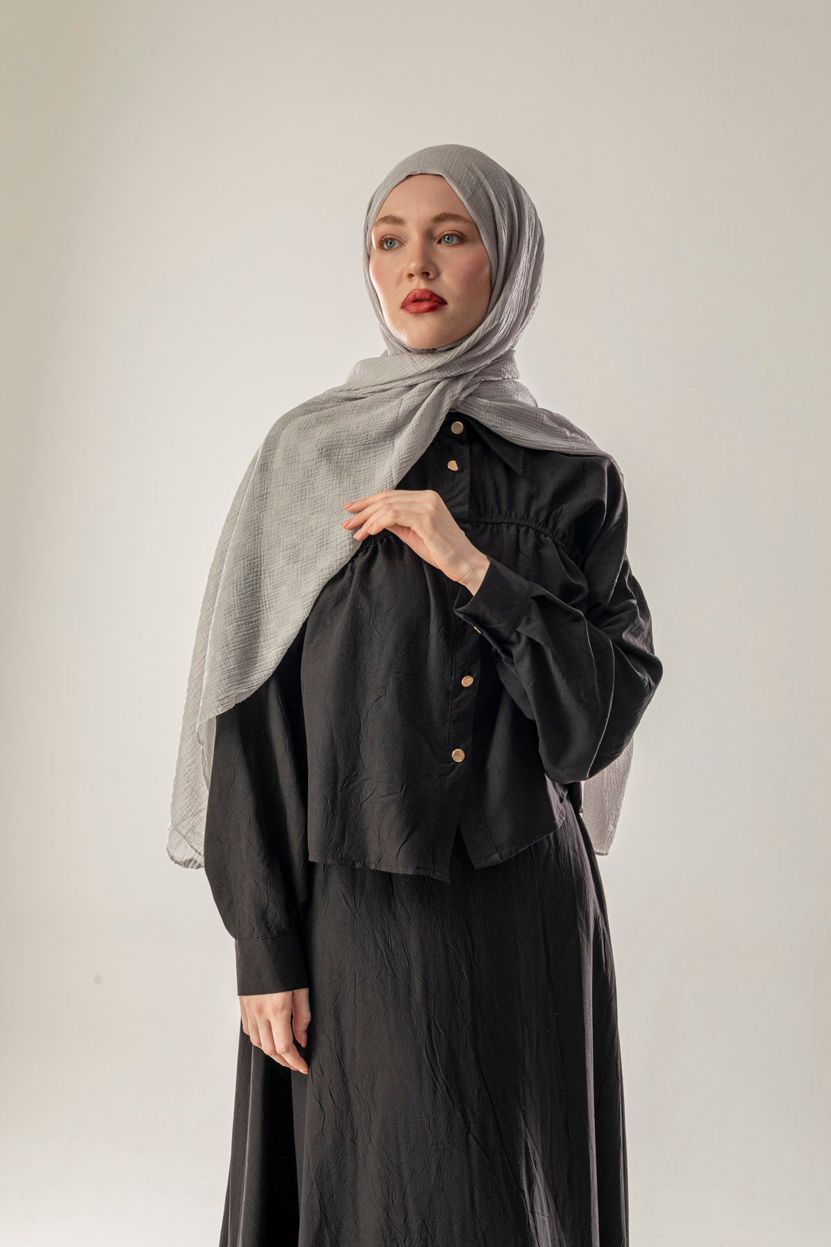 Dama Desen Açık Gri Müslin Şal