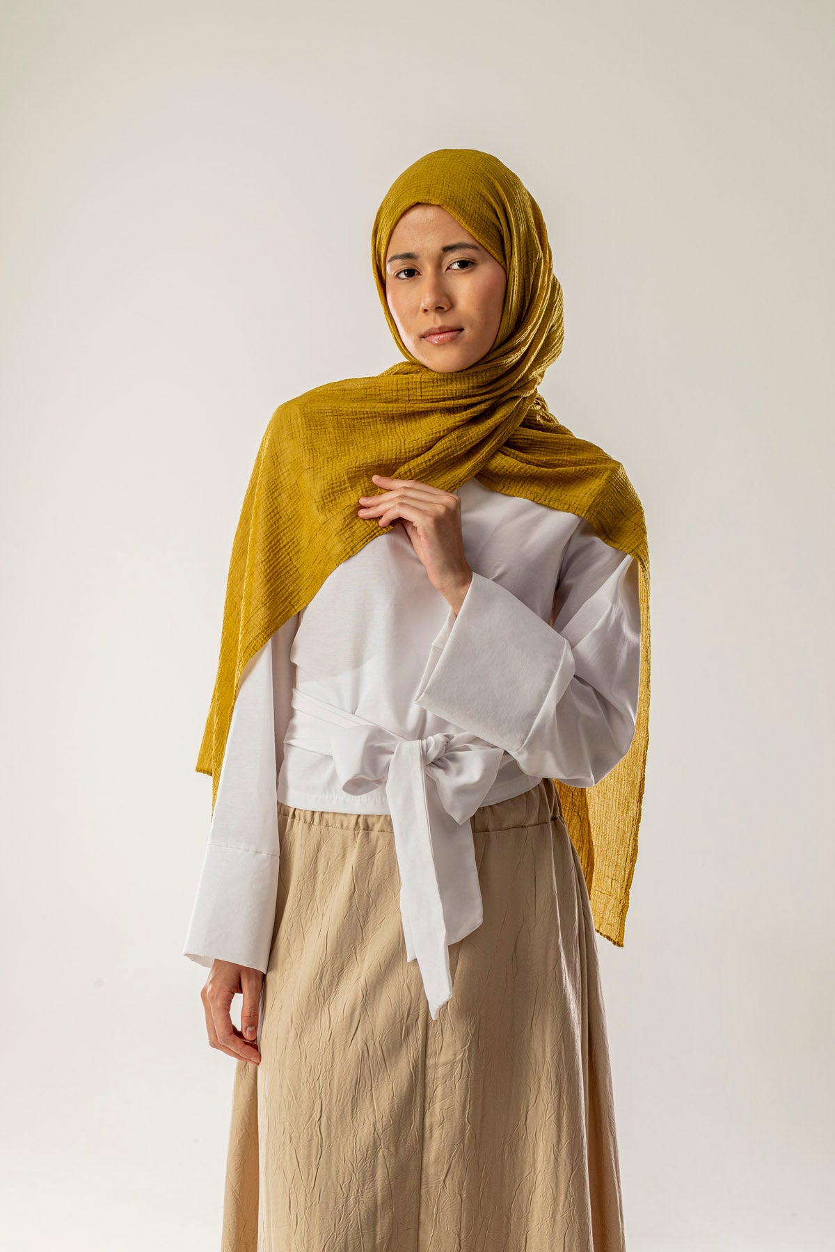 Dama Desen Yanık Buğday Müslin Şal