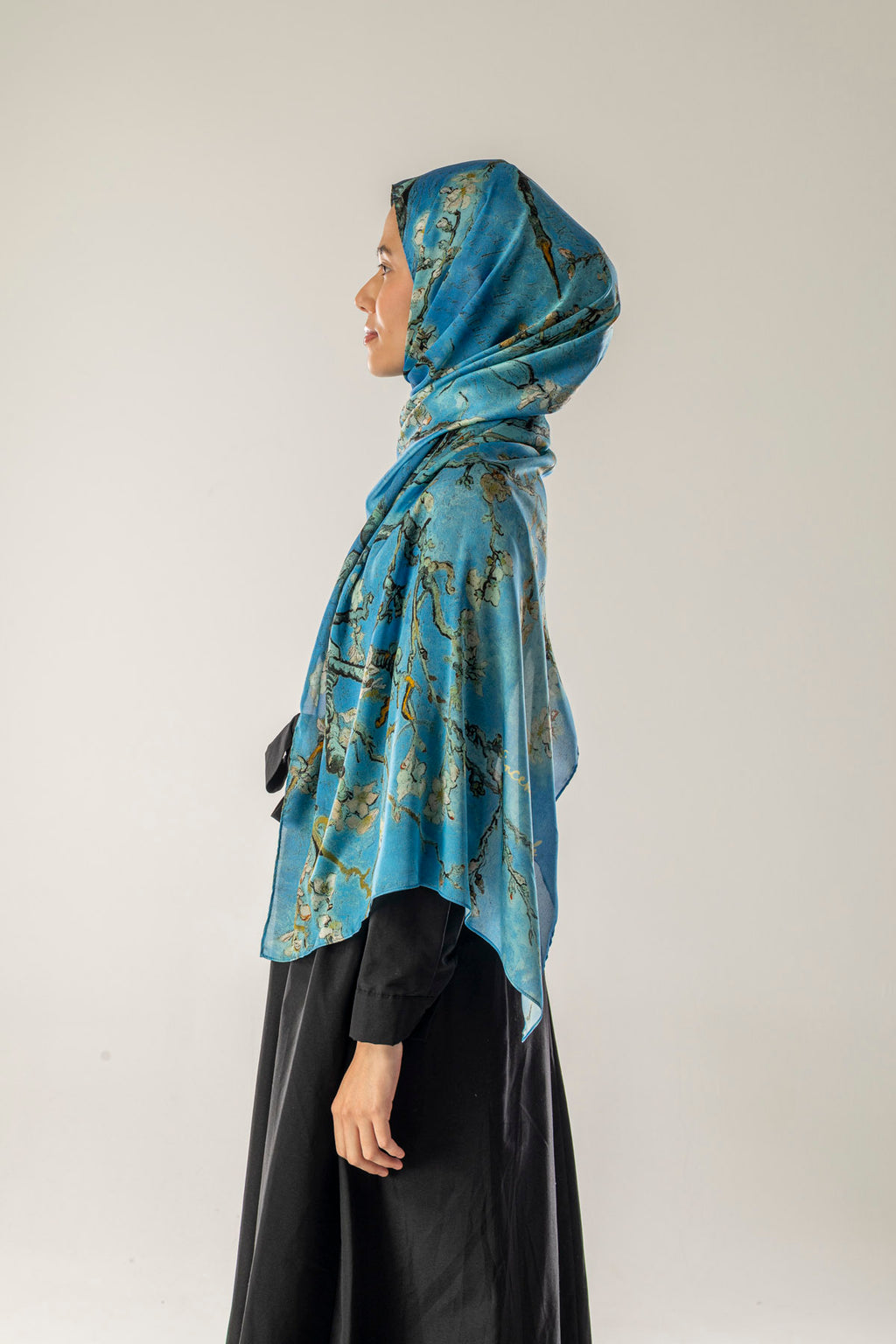 Almonde Su Mavi İpek Vual Şal