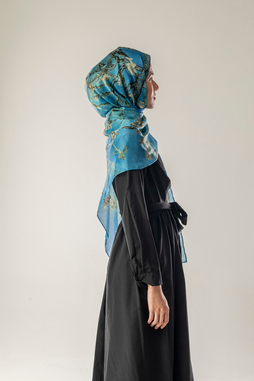 Almonde Su Mavi İpek Vual Şal