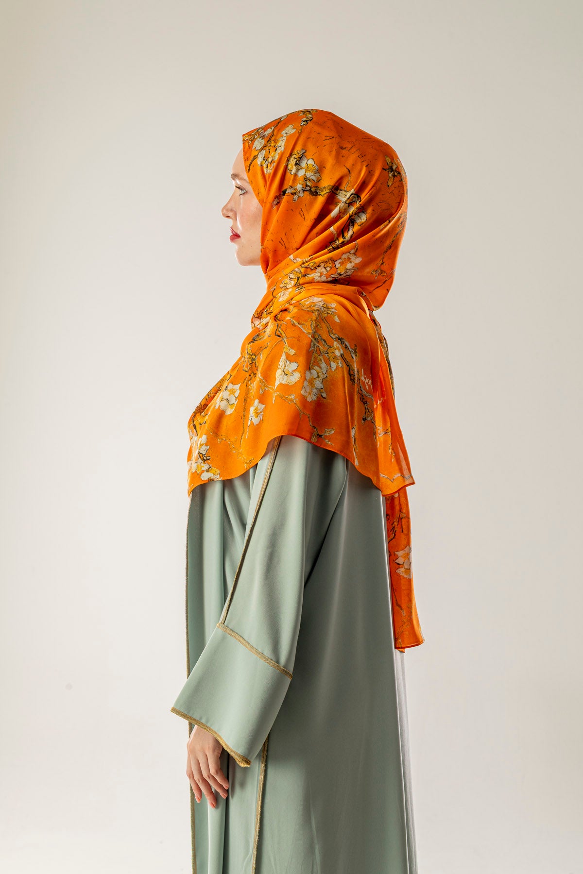 Almonde Turuncu İpek Vual Şal