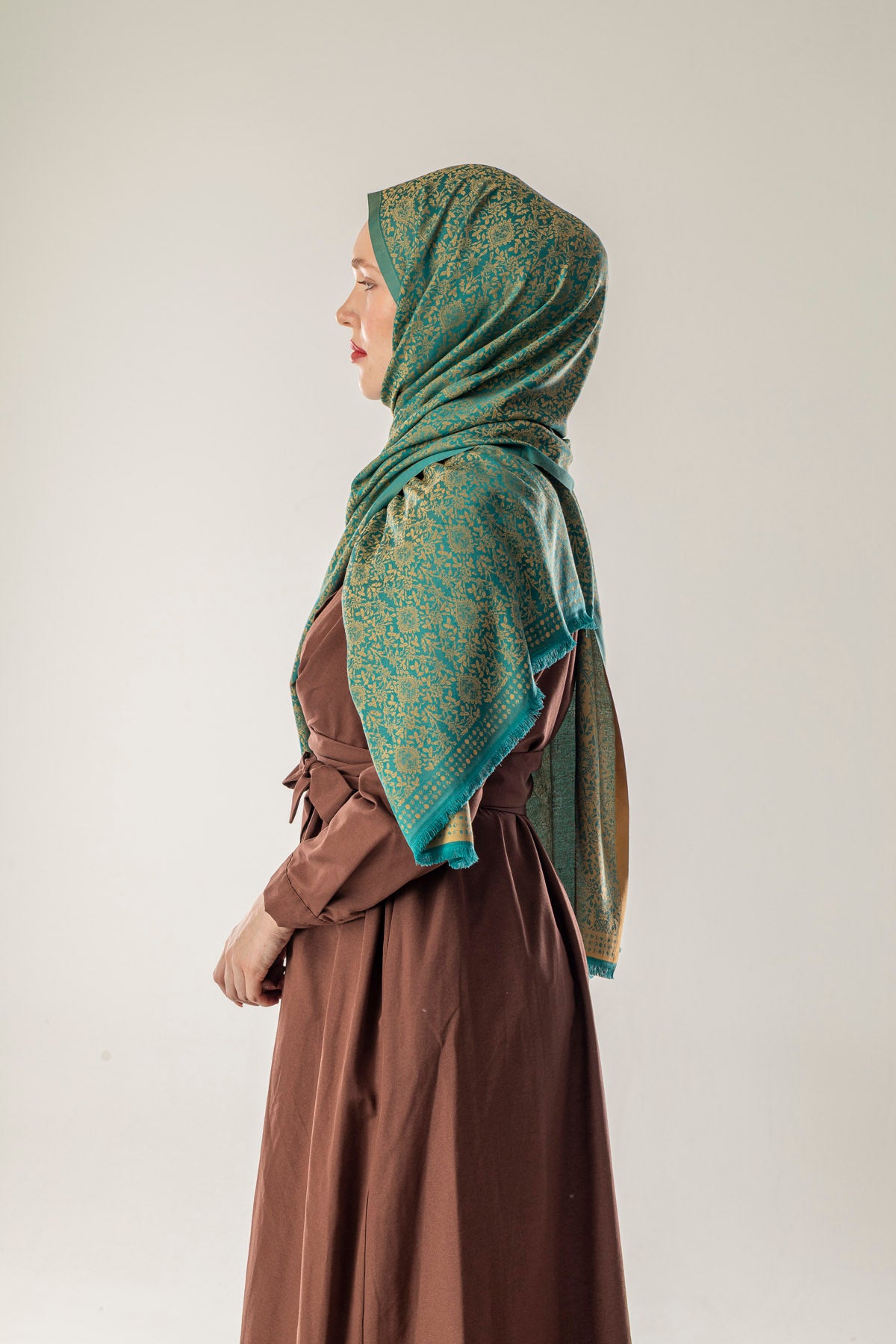 Olive Dusk Desenli Dokuma Pamuk Şal