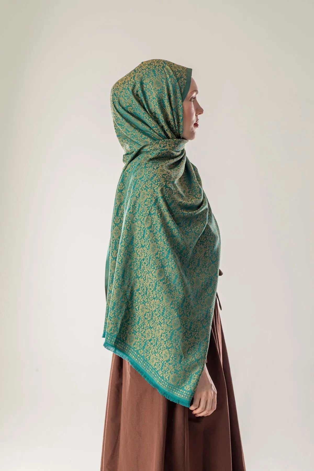 Olive Dusk Desenli Dokuma Pamuk Şal