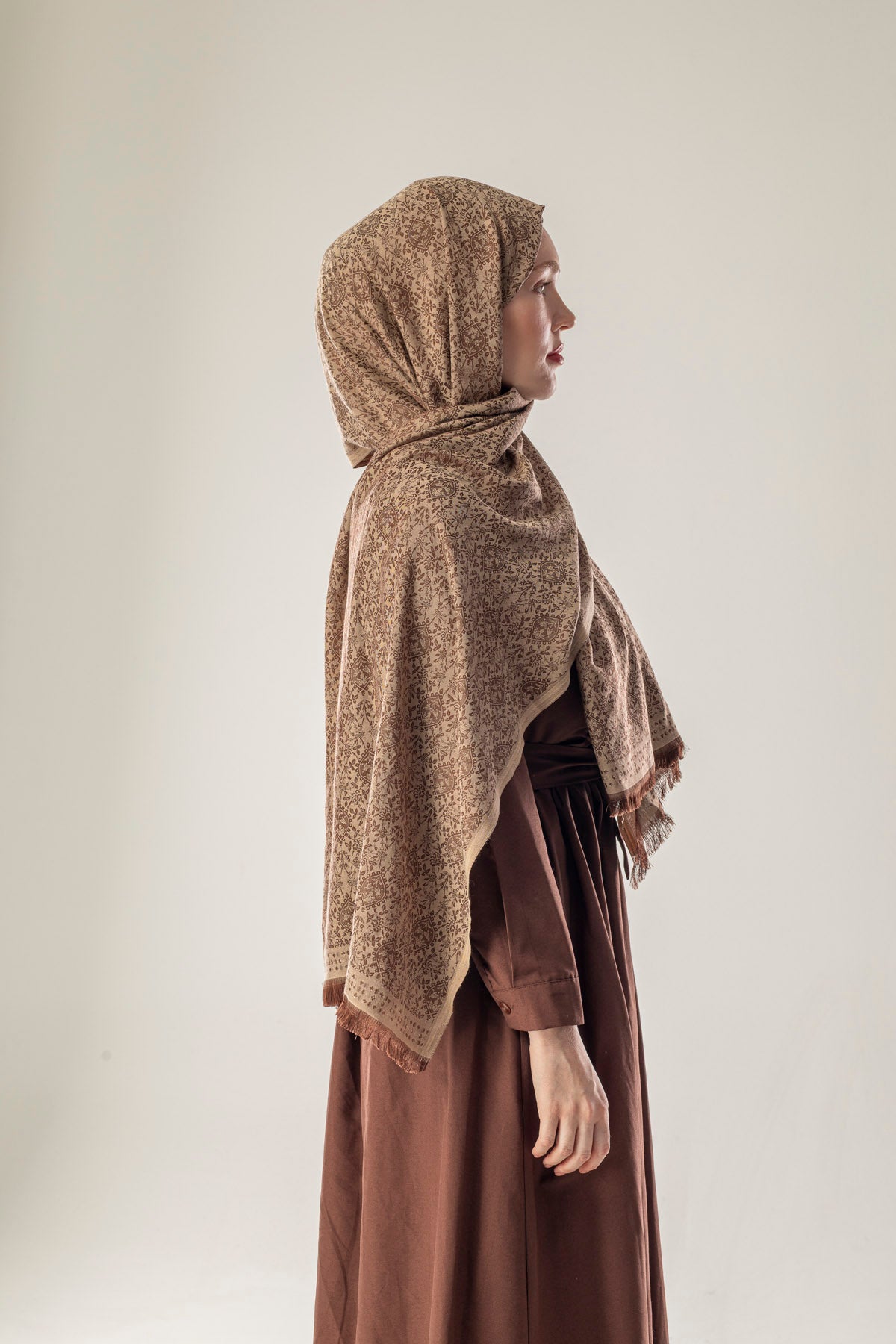 Terracotta Desenli Dokuma Pamuk Şal